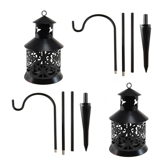 Lumabase Set of 2 Black Metal Lantern Candle Holder and 30" Shepherd's Hook - Picture 1 of 6